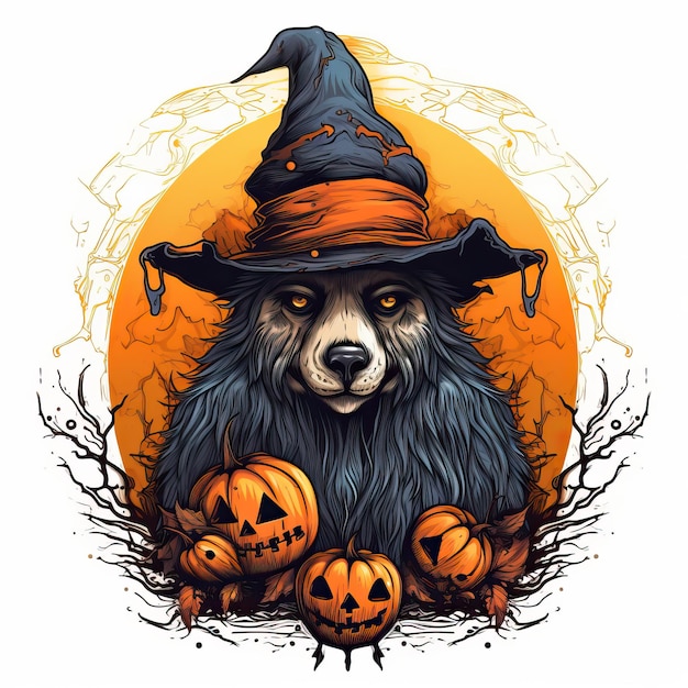 urso vetor de design de fantasia de Halloween no estilo de tatuagem inspirada em preto claro e laranja