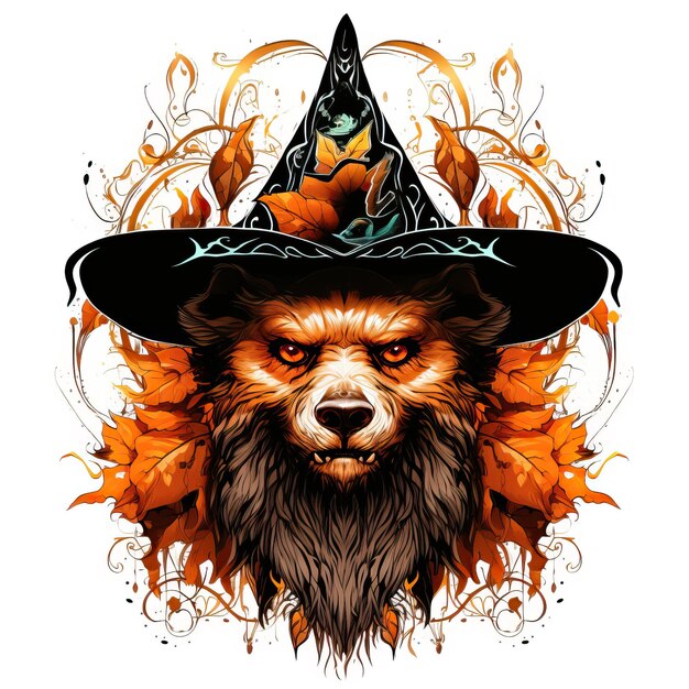 urso vetor de design de fantasia de Halloween no estilo de tatuagem inspirada em preto claro e laranja