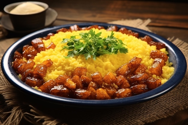 Ursprüngliches Gericht aus Couscous Cuscuz Brasil Auch bekannt als Cuscus oder Cuzcuz Nord- und Nordosten Brasiliens typisches Essen der brasilianischen Küche