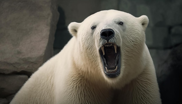 Ursus maritimus na neve. Retrato de um urso polar em um close-up de urso polar de fundo de neve.