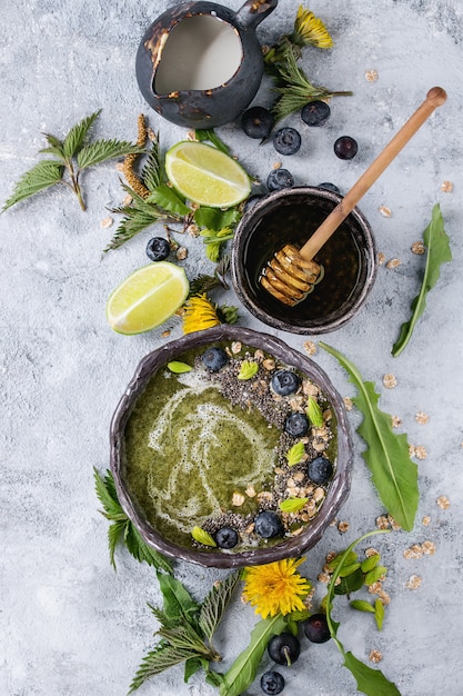 Urtiga de primavera e batido de dente de leão