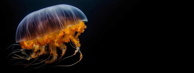 Urtiga do Mar Negro Medusa laranja rara Fundo escuro gerado pela IA Fauna marinha marinha vida selvagem