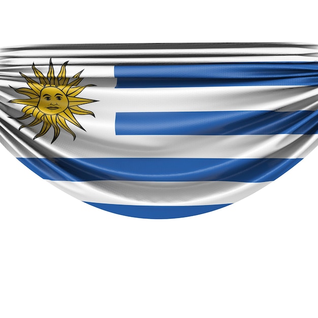 Uruguayische Nationalflagge hängendes Stoffbanner 3D-Rendering