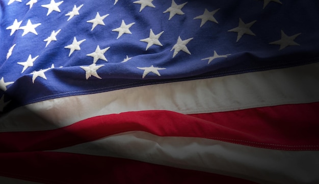 US-Amerika-Flaggenwelle im Hintergrund, Nahaufnahme Amerikanischer Nationalfeiertag