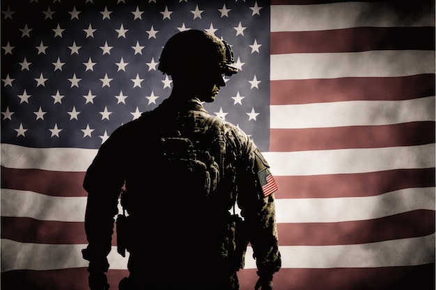 US-amerikanische Flagge auf Soldatenhintergrund