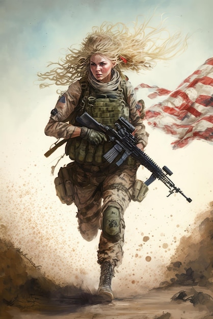 US Army Marine Soldier Woman Erstellt mit generativer KI-Technologie