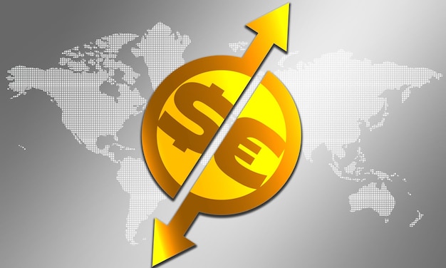 Foto us-dollar-zunahme- und euro-abnahmepfeile für unternehmen