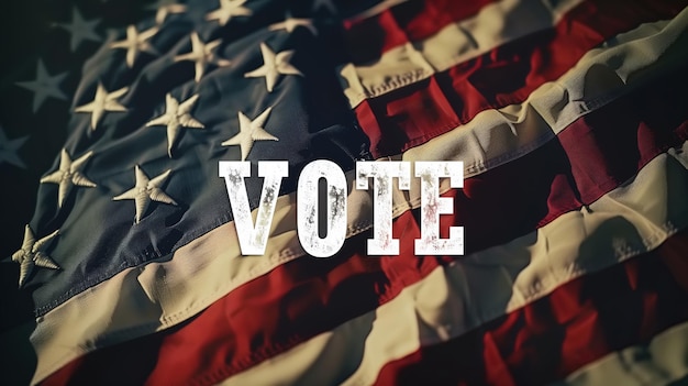 US-Stimmen Nahaufnahme der amerikanischen Flagge und des Wortes Stimmen-Symbol der Präsidentschaftswahl