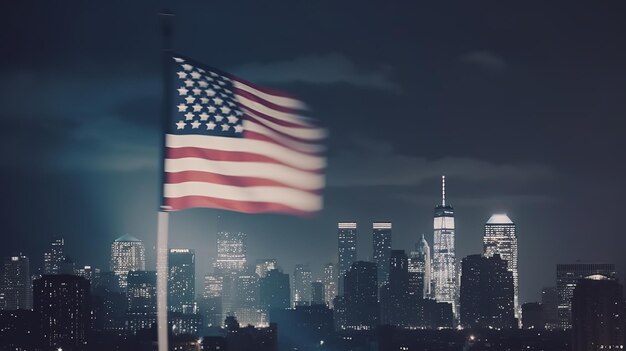 USA 4. Juli Unabhängigkeitstag amerikanische Flagge mit Feuerwerk Generative KI