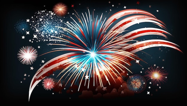 USA 4. Juli Unabhängigkeitstag mit Feuerwerk Generative ai