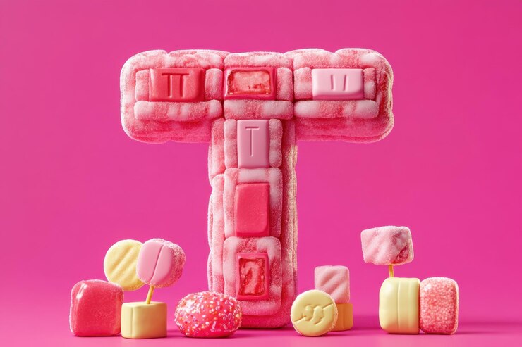 Foto se usa una barra de caramelo de colores para deletrear la letra t