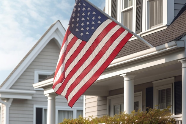 USA-Flagge an der Ecke eines Wohnhauses Symbol des Patriotismus Generative KI