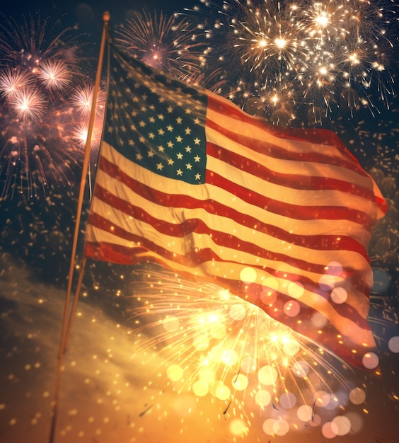 USA-Flagge mit Feuerwerkskollage