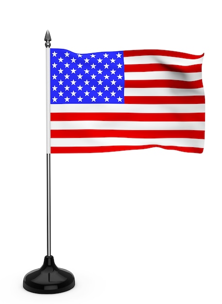 USA-Flagge mit Ständer auf weißem Hintergrund