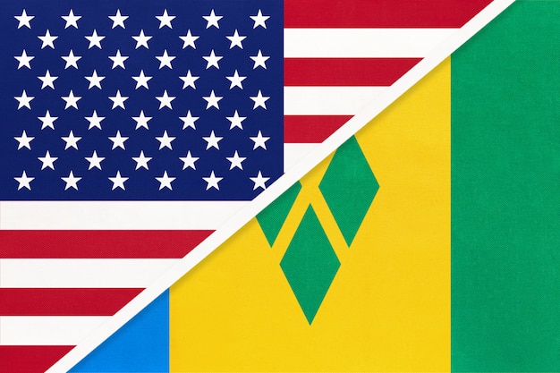 USA gegen St. Vincent und die Grenadinen Nationalflagge. Beziehung zwischen zwei Ländern.