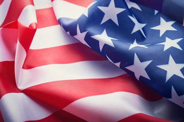 USA oder amerikanische Flagge Winkende Flagge mit Kopierbereich Happy Memorial Day 4. Juli oder Labor Day Draufsicht Kopierbereich Mock up