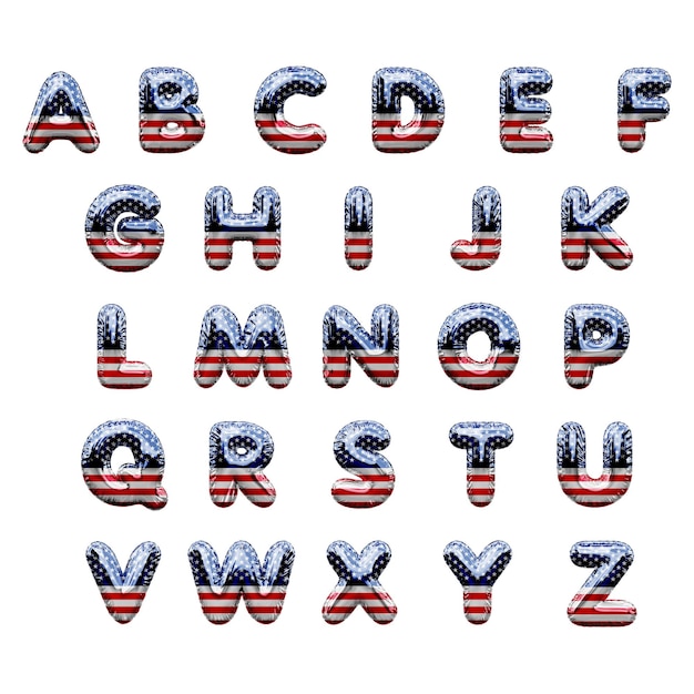 USA Stars and Stripes Alphabet Folienparty Feier Luftballons d Rendering