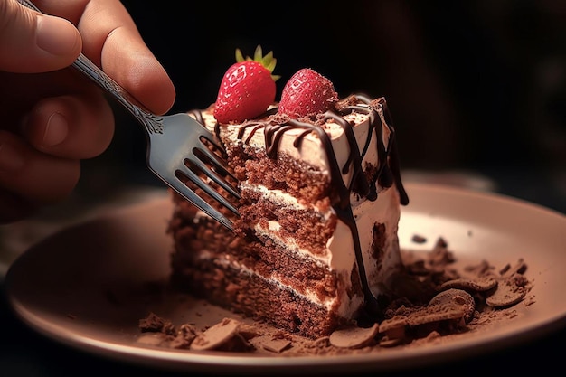 se usa un tenedor para comer un trozo de pastel.