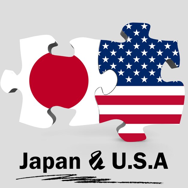 Foto usa- und japan-flaggen im puzzle