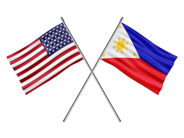 USA und Philippinen Freundschaftsflagge 3D-Darstellung