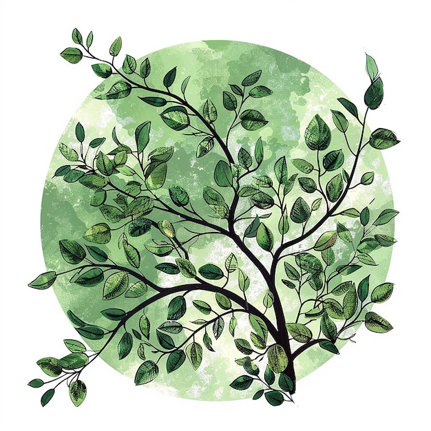 usando hojas y ramas como elementos rellenar el círculo verde algunas ramas gráficos de vista plana superior