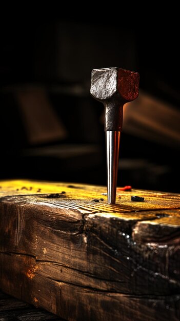 Foto se está usando un martillo para cortar una pieza de madera