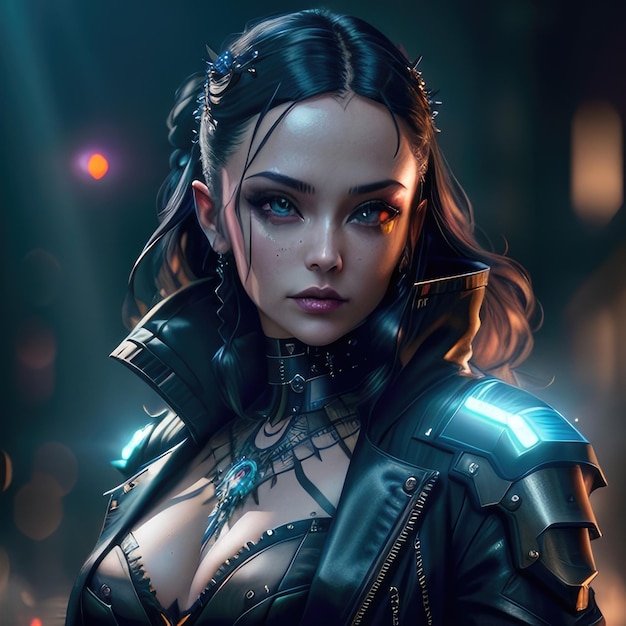 usando ropa gótica intrincada cyberpunk hermosa