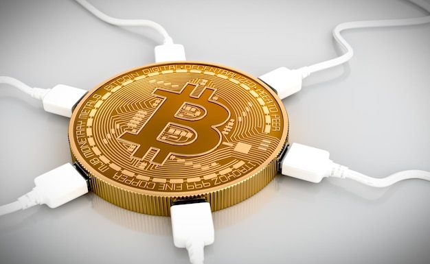 USB-Kabel, die mit Bitcoin verbunden sind