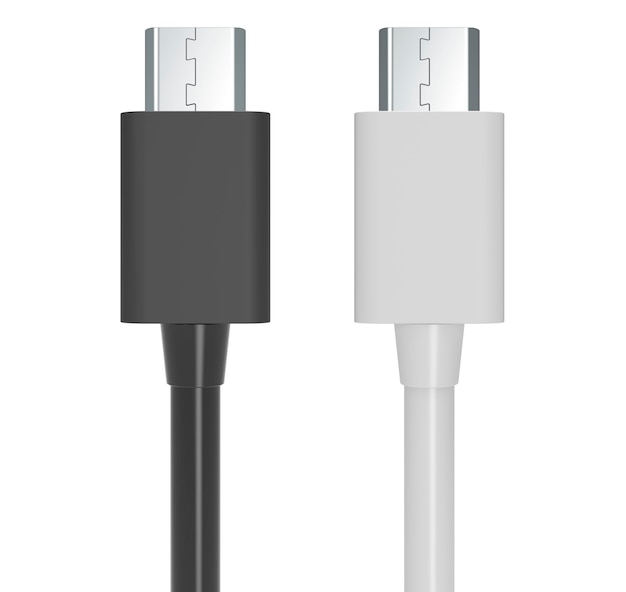 USBC-Ladedatenkabel weiße und schwarze Farben 3D-Rendering