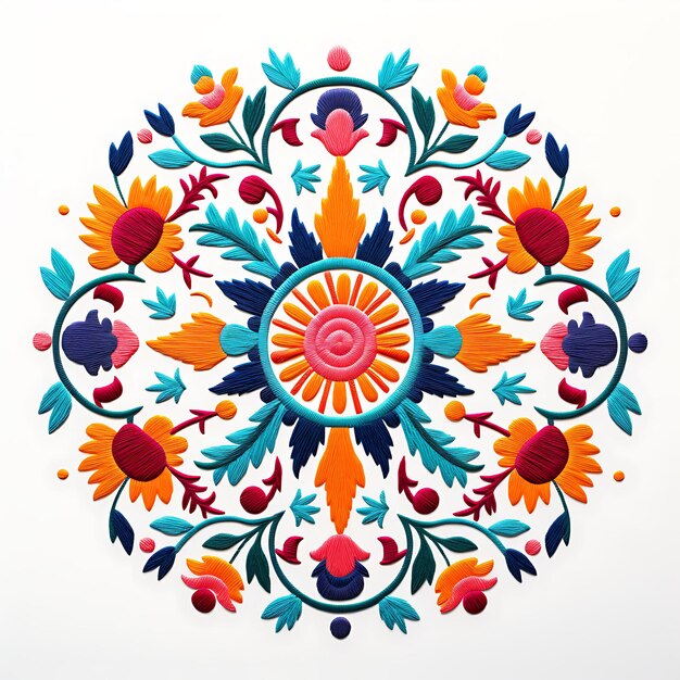 Foto usbekischer suzani-teppich, florales stickmuster, kreisförmige linien, de-brokat-motive, dekorativer kunstrahmen