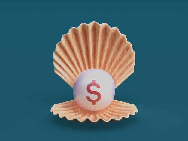 USD Open Clam Discovery Pearl Sea Nature Treasure Crypto Currency 3D Illustration Render