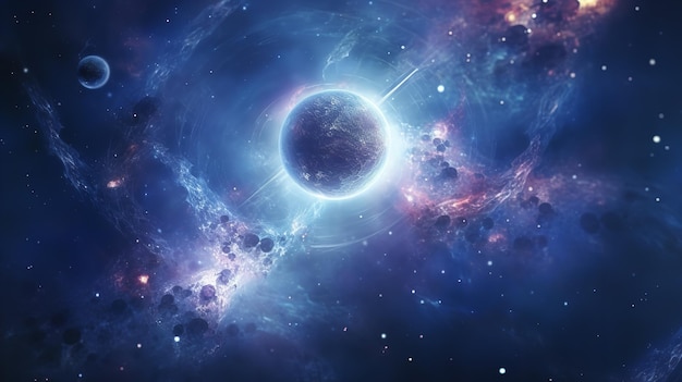 Use una galaxia azul oscuro estrellada como telón de fondo para sus lecciones de astronomía IA generativa