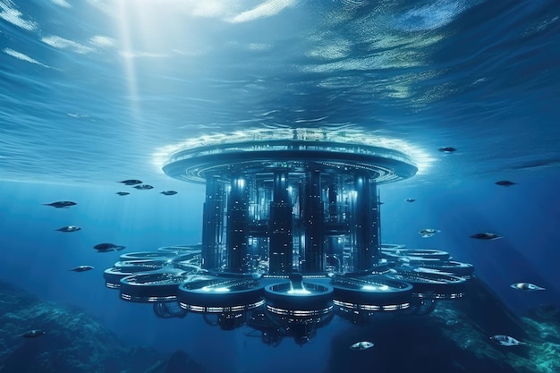 Usina futurista do futuro na energia da água do oceano