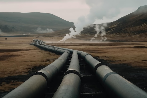 Usina geotérmica na Islândia Bela natureza da Islândia tonificada O pipeline da indústria de energia geotérmica gerado por IA