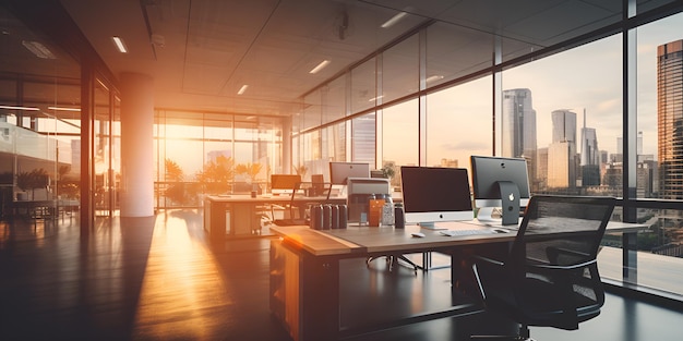 Foto uso borroso de la habitación interior de la oficina de negocios moderna para el fondo en el concepto de negocios