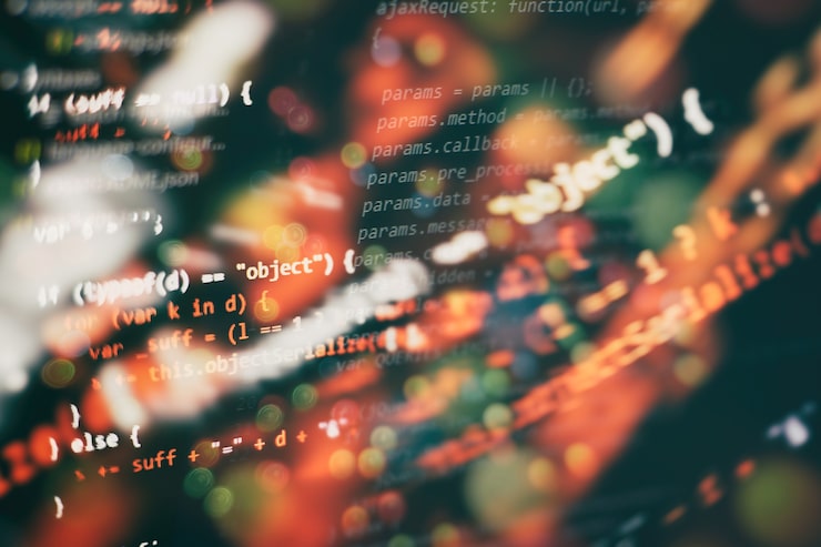 Foto uso de css, javascript y html. supervisar el primer plano del código fuente de la función. fondo abstracto de tecnología de ti. código fuente del software.