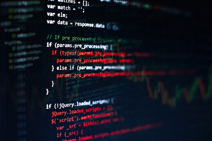 Foto uso de css, javascript y html. supervisar el primer plano del código fuente de la función. fondo abstracto de tecnología de ti. código fuente del software.