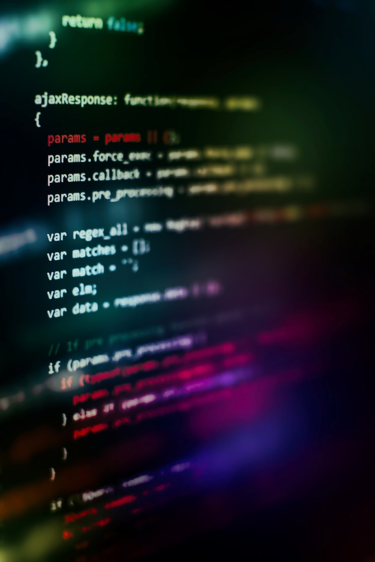 Foto uso de css, javascript y html. supervisar el primer plano del código fuente de la función. fondo abstracto de tecnología de ti. código fuente del software.