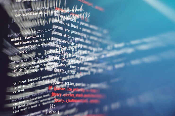 Foto uso de css, javascript y html. supervisar el primer plano del código fuente de la función. fondo abstracto de tecnología de ti. código fuente del software.