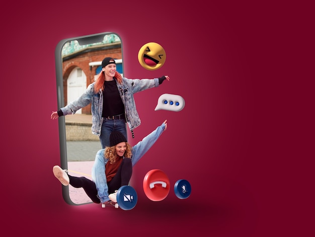 Uso de aplicativos para fazer amigos conceito com smartphone