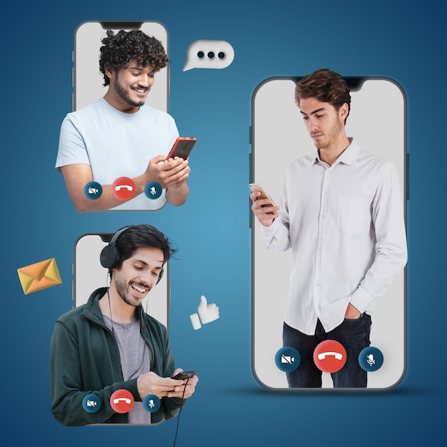 Foto uso de aplicativos para fazer amigos conceito com smartphone