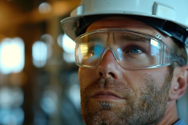 Foto el uso individual de un casco y gafas de seguridad ai generativa