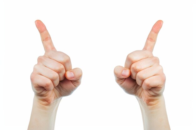 Foto el uso de señas con las manos para celebrar el éxito sobre un fondo blanco