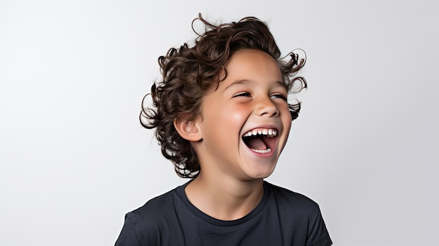 Uso de la tecnología para la fotografía de retratos en la cabeza de un adulto sonriente contra un fondo blanco