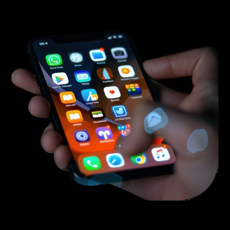 Uso de un teléfono inteligente por la noche con la pantalla iluminada
