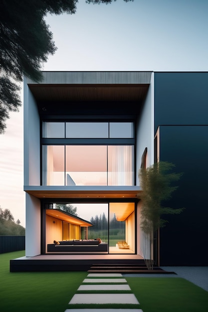 Äußeres Bild eines neuen modernen Hauses mit großem Fenster