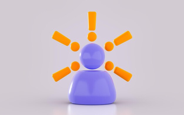 usuario Exclamación alerta al cliente símbolo de advertencia fondo 3d render concepto para aplicación web icono de interfaz de usuario