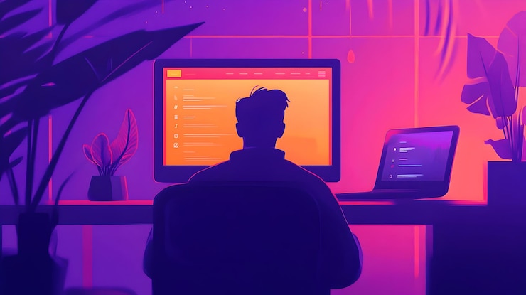 Foto un usuario con silueta interactuando con una pantalla de carga de sitio web futurista en una vibrante pantalla digital de neón