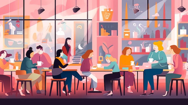 Usuários em uma cafeteria Ilustração para uma empresa moderna