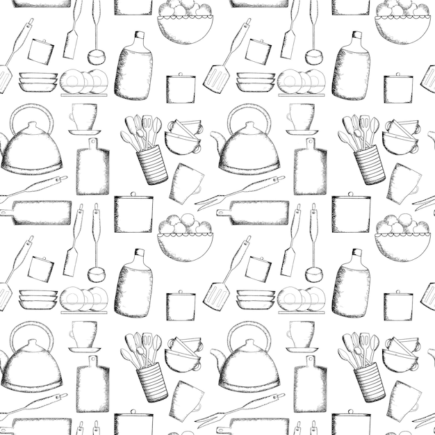 Foto utensilios de cocina de patrones sin fisuras